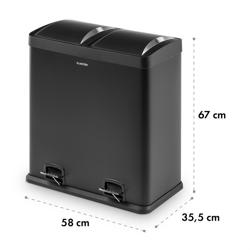 Klarstein Johnny Trash XL, pedálový odpadkový kôš, 60 l/2 x 30 l, PP, ušľachtilá oceľ, čierny – Obrázok 5