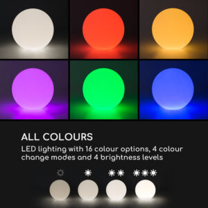 Blumfeldt Loomy L, guľová lampa, Ø 40 cm, 16 LED farieb, 4 svetelené režimy, IP68, diaľkový ovládač, akumulátor, biela