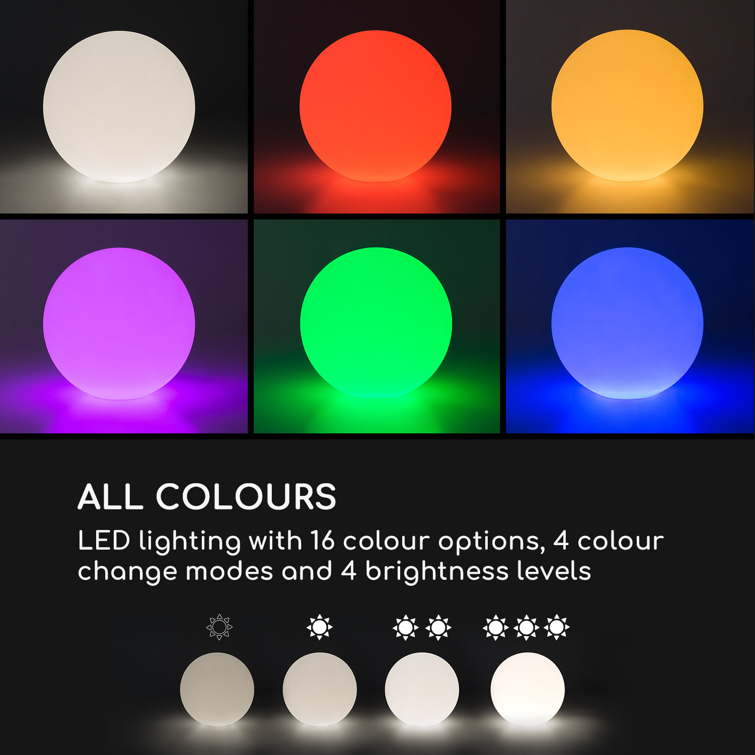 Blumfeldt Loomy L, guľová lampa, Ø 40 cm, 16 LED farieb, 4 svetelené režimy, IP68, diaľkový ovládač, akumulátor, biela