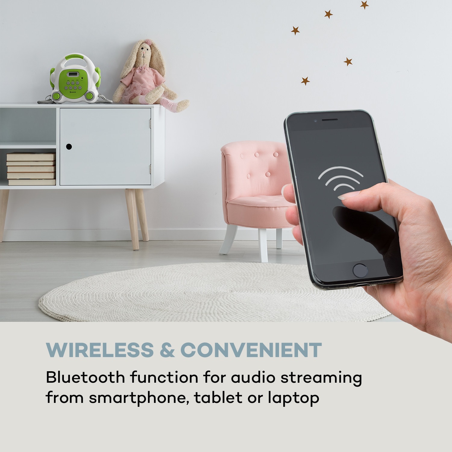 Auna Pocket Rocker BT, karaoke prehrávač, BT, USB-port, MP3, 2x mikrofón, zelený – Obrázok 3
