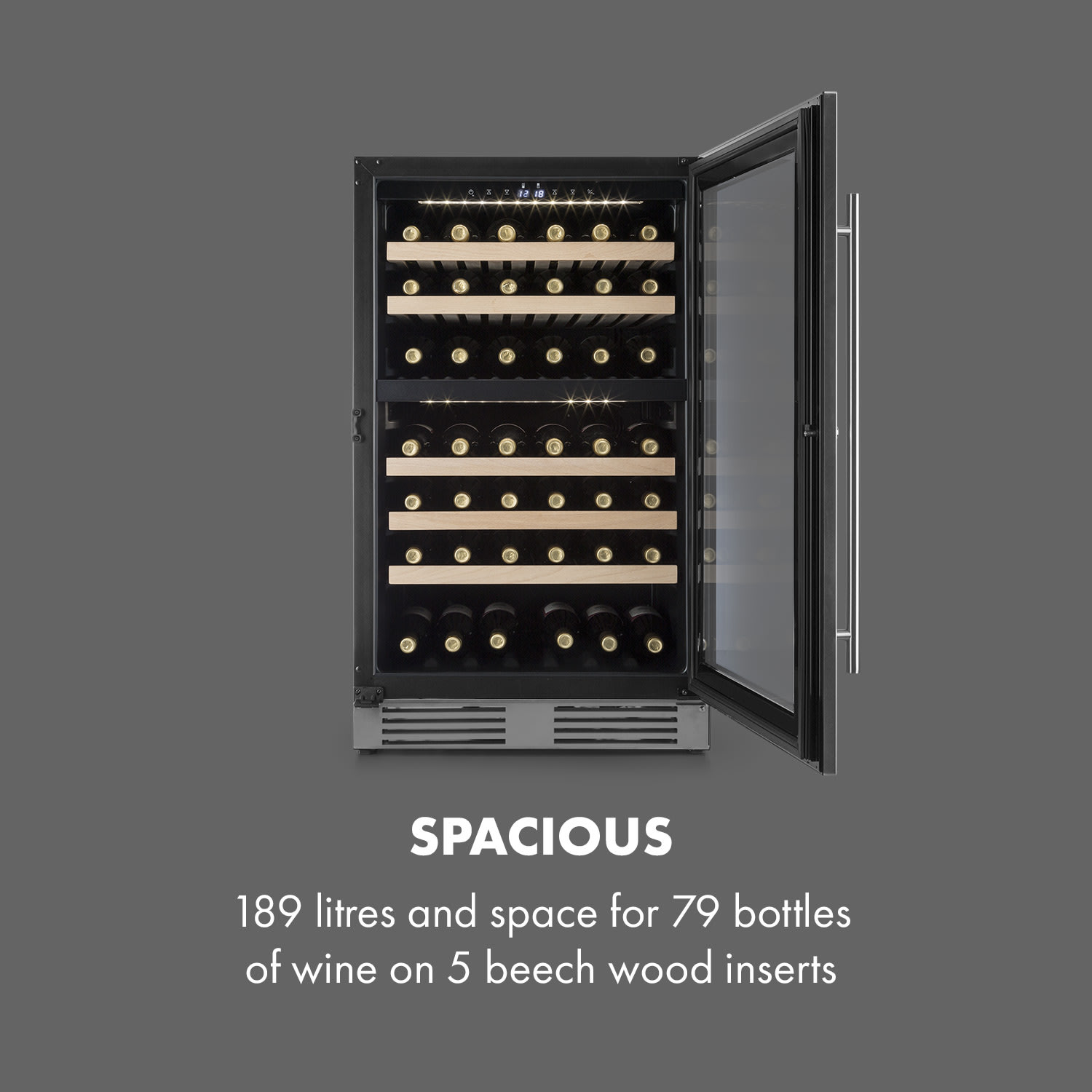 Klarstein Vinovilla Duo79, dvojzónová vinotéka, 189 l, 79 fliaš, 2 zóny, 3-vrstvové sklenené dvere – Obrázok 3