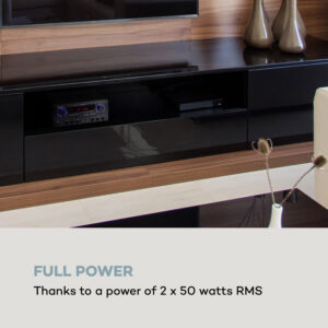 Auna Amp-2 BT, HiFi zosilňovač, 2 x 50 W, BT, USB, SD, 2 x mikrofónový vstup, čierny