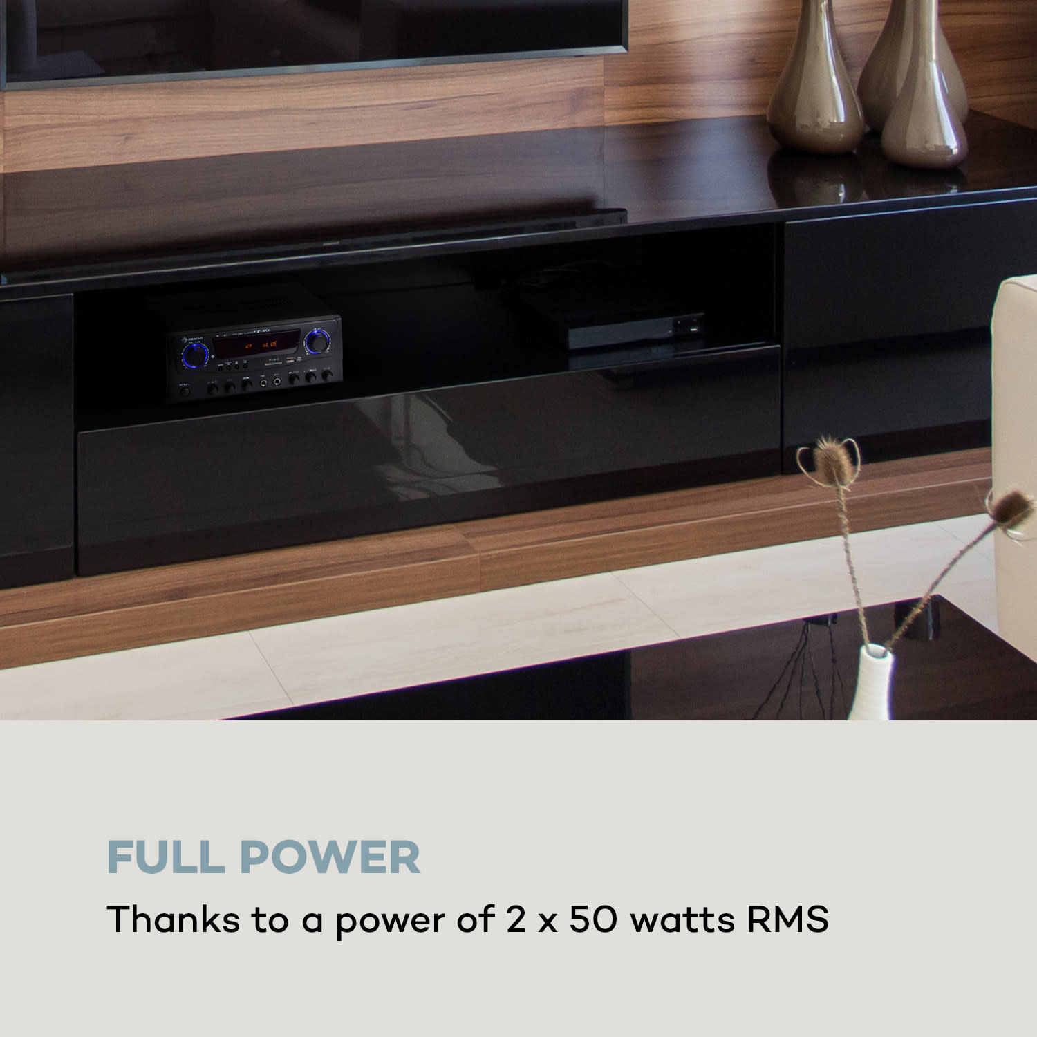 Auna Amp-2 BT, HiFi zosilňovač, 2 x 50 W, BT, USB, SD, 2 x mikrofónový vstup, čierny