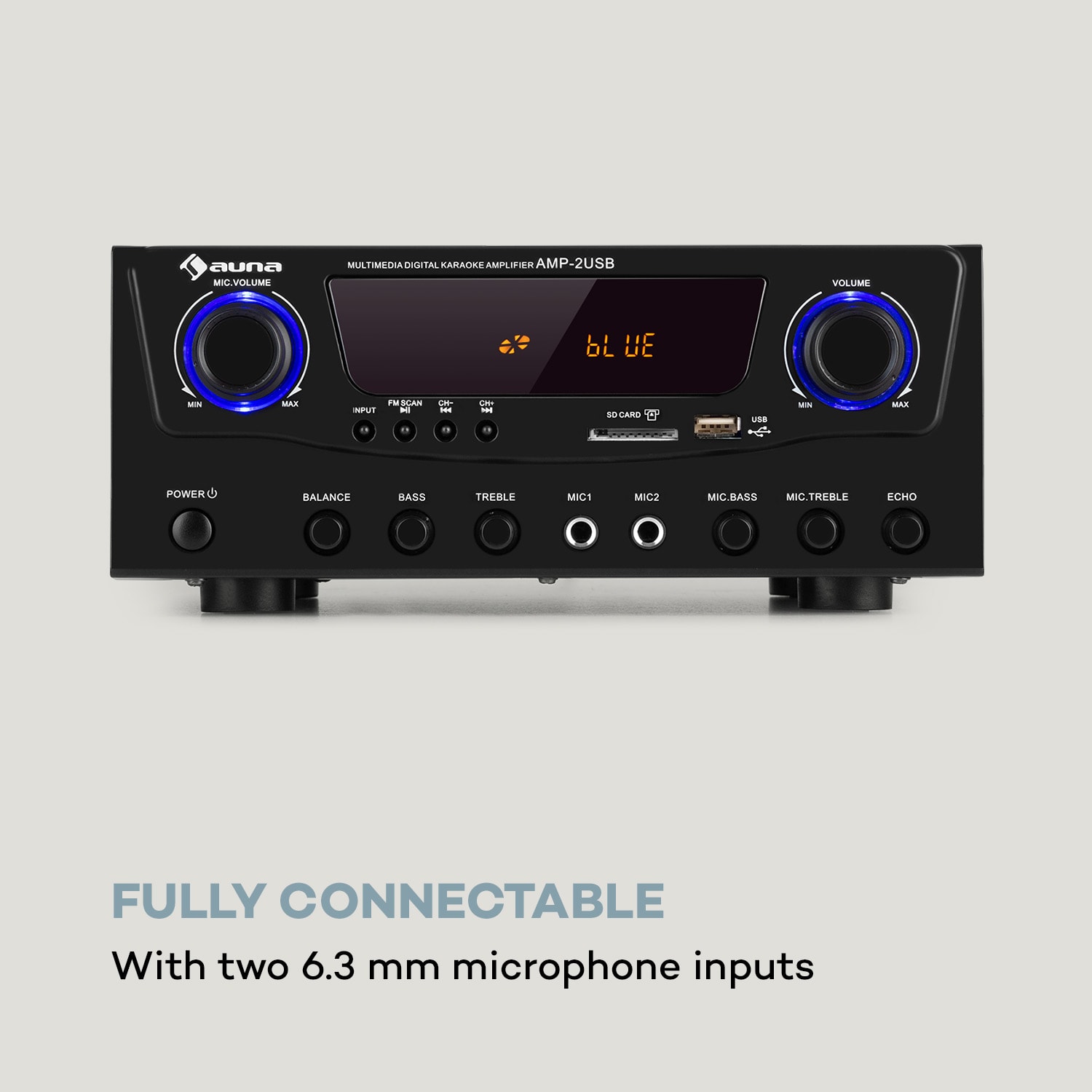 Auna Amp-2 BT, HiFi zosilňovač, 2 x 50 W, BT, USB, SD, 2 x mikrofónový vstup, čierny – Obrázok 4