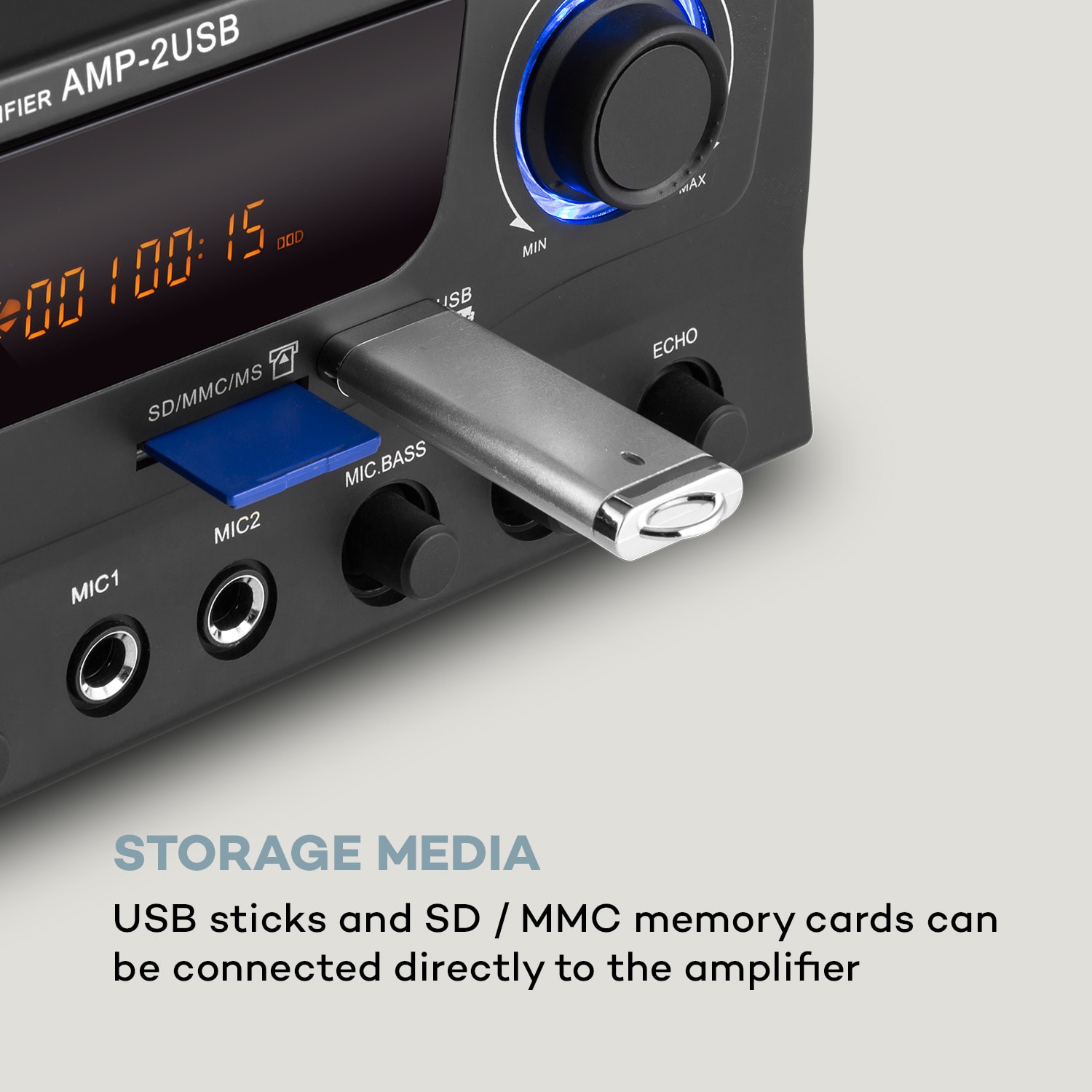 Auna Amp-2 BT, HiFi zosilňovač, 2 x 50 W, BT, USB, SD, 2 x mikrofónový vstup, čierny – Obrázok 5