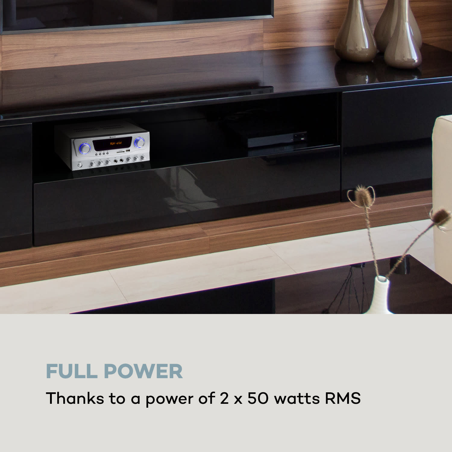 Auna Amp-2 BT, HiFi zosilňovač, RMS 2 x 50 W, BT, USB, SD, 2 x mikrofónový vstup