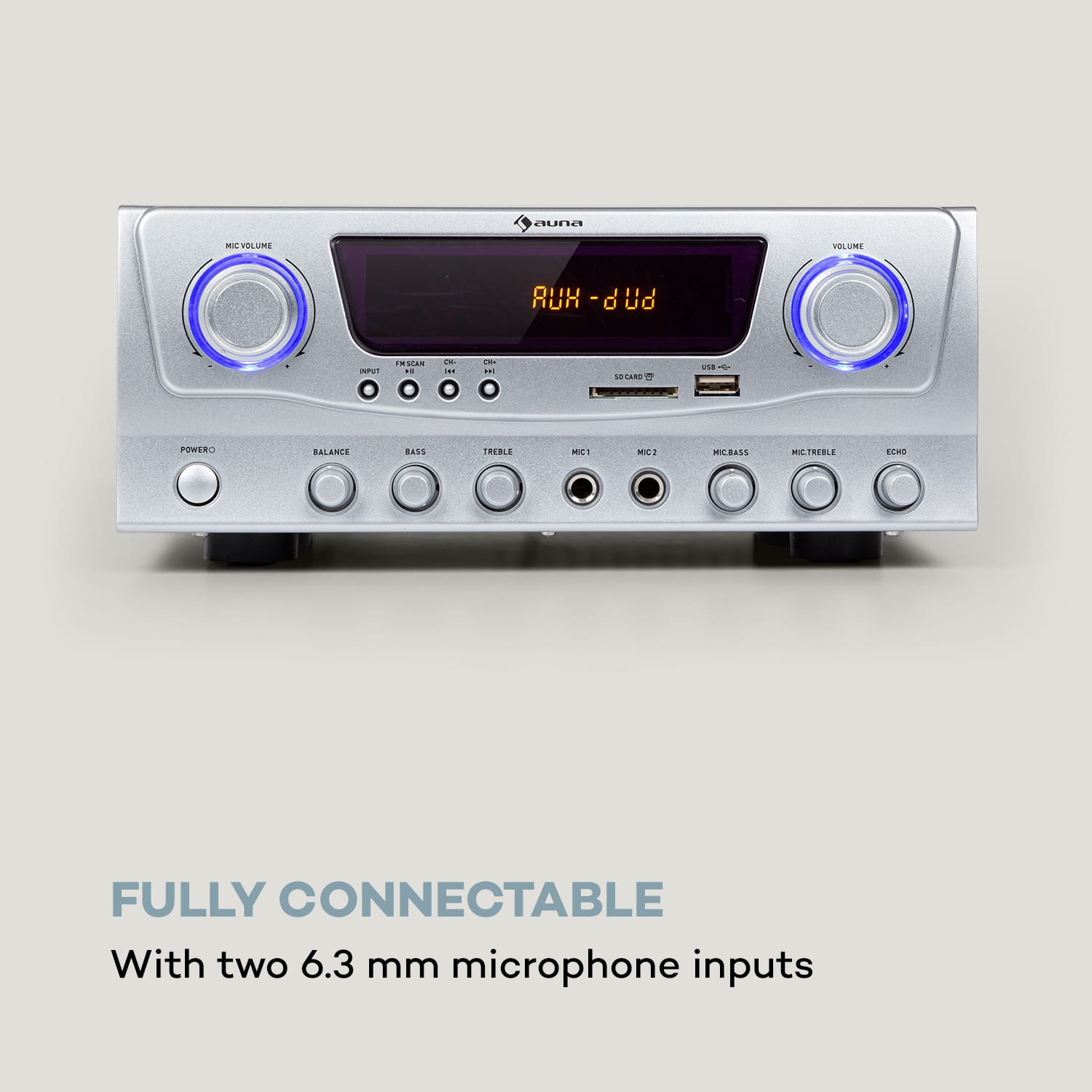 Auna Amp-2 BT, HiFi zosilňovač, RMS 2 x 50 W, BT, USB, SD, 2 x mikrofónový vstup – Obrázok 4