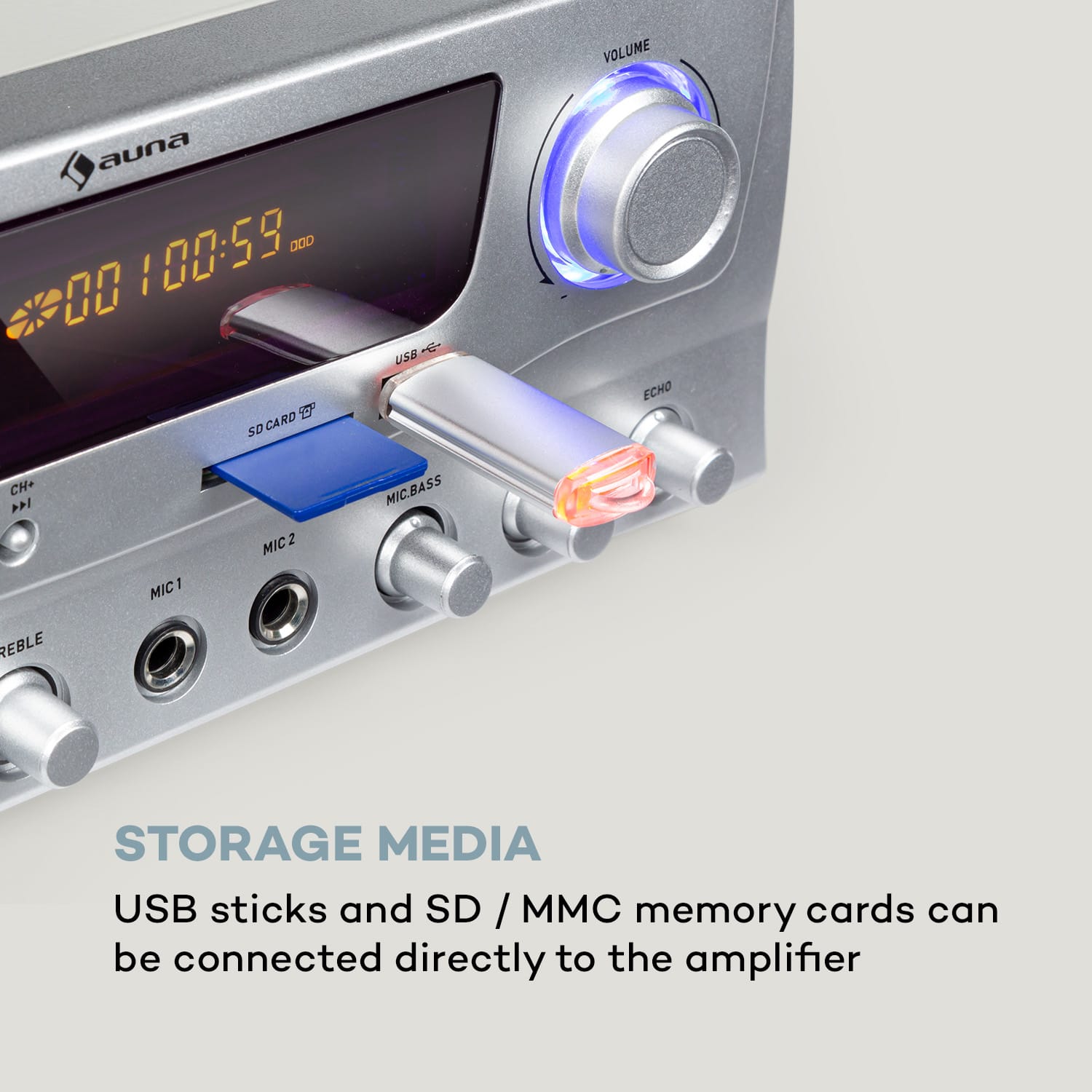 Auna Amp-2 BT, HiFi zosilňovač, RMS 2 x 50 W, BT, USB, SD, 2 x mikrofónový vstup – Obrázok 5