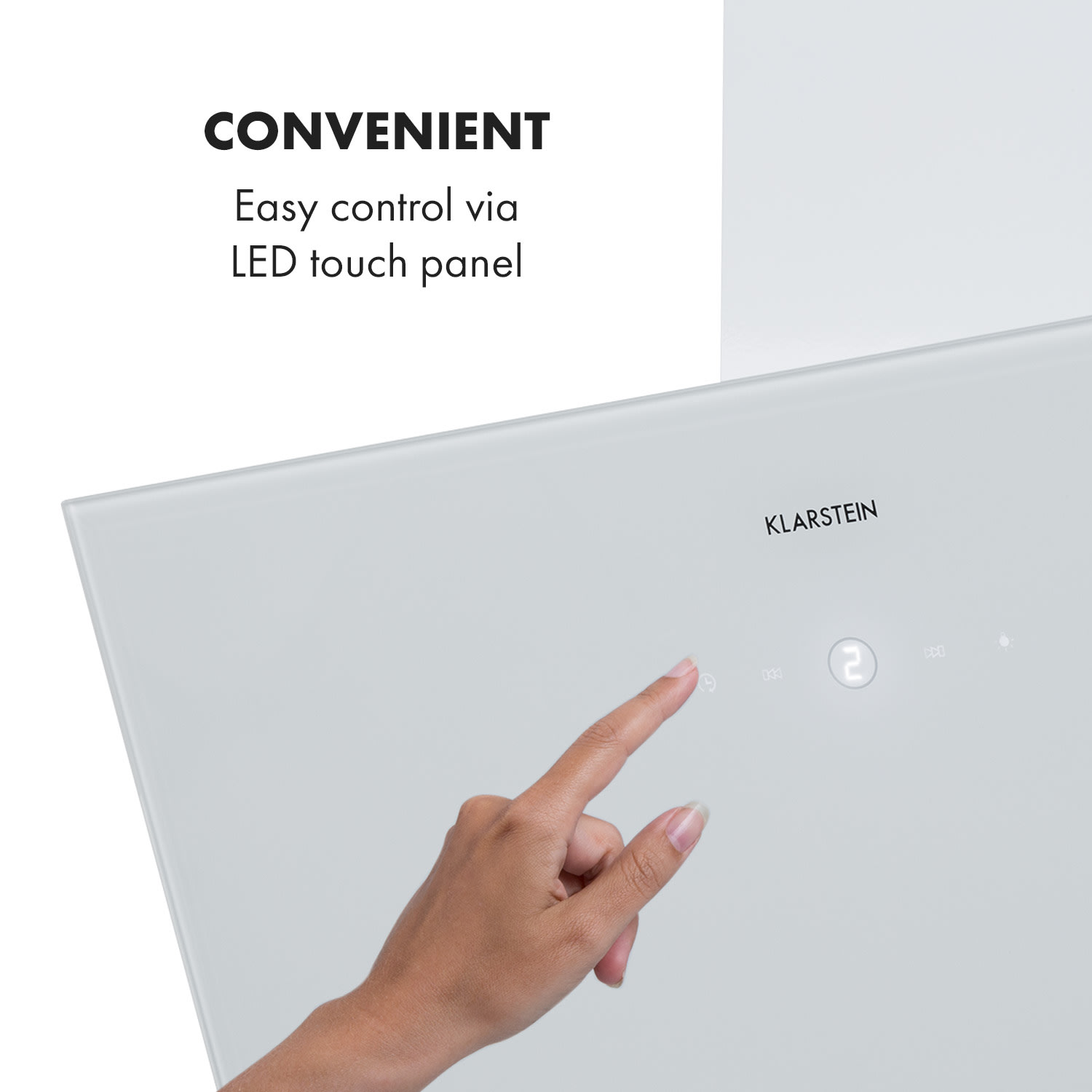 Klarstein Laurel 60, digestor, 60 cm, nástenný, 350 m³/h, LED dotykový panel, biely – Obrázok 2
