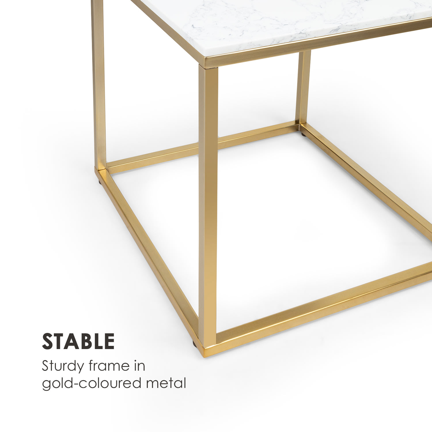 Besoa White Pearl I, konferenčný stolík, 50 x 50 x 50 cm (Š x V x H), mramorový vzhľad, zlatý/biely – Obrázok 4