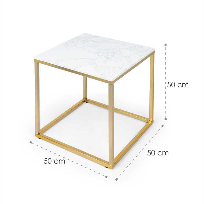 Besoa White Pearl I, konferenčný stolík, 50 x 50 x 50 cm (Š x V x H), mramorový vzhľad, zlatý/biely – Obrázok 5