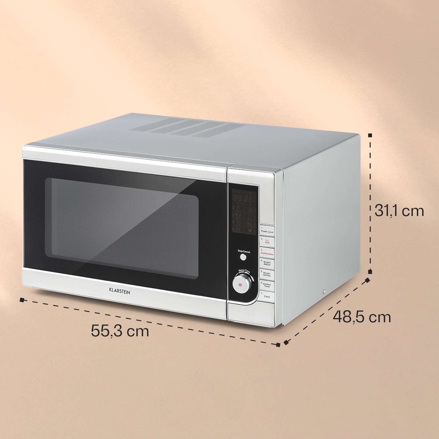 Klarstein CombiWave, mikrovlnná rúra, 43 litrov, 1000 W, 11 výkonnostných úrovní, ušľachtilá oceľ – Obrázok 5
