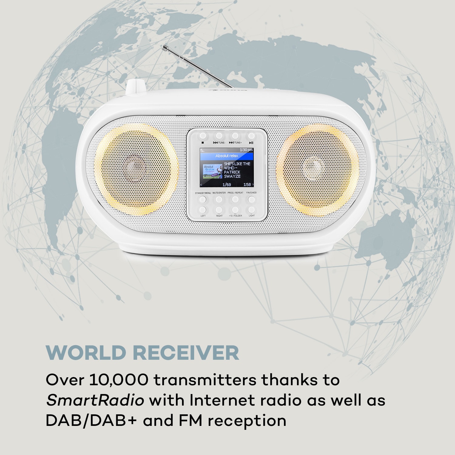 Auna Roadie Smart, boombox, internetové rádio, DAB/DAB+, FM, CD prehrávač, LED, WiFi, bluetooth – Obrázok 2