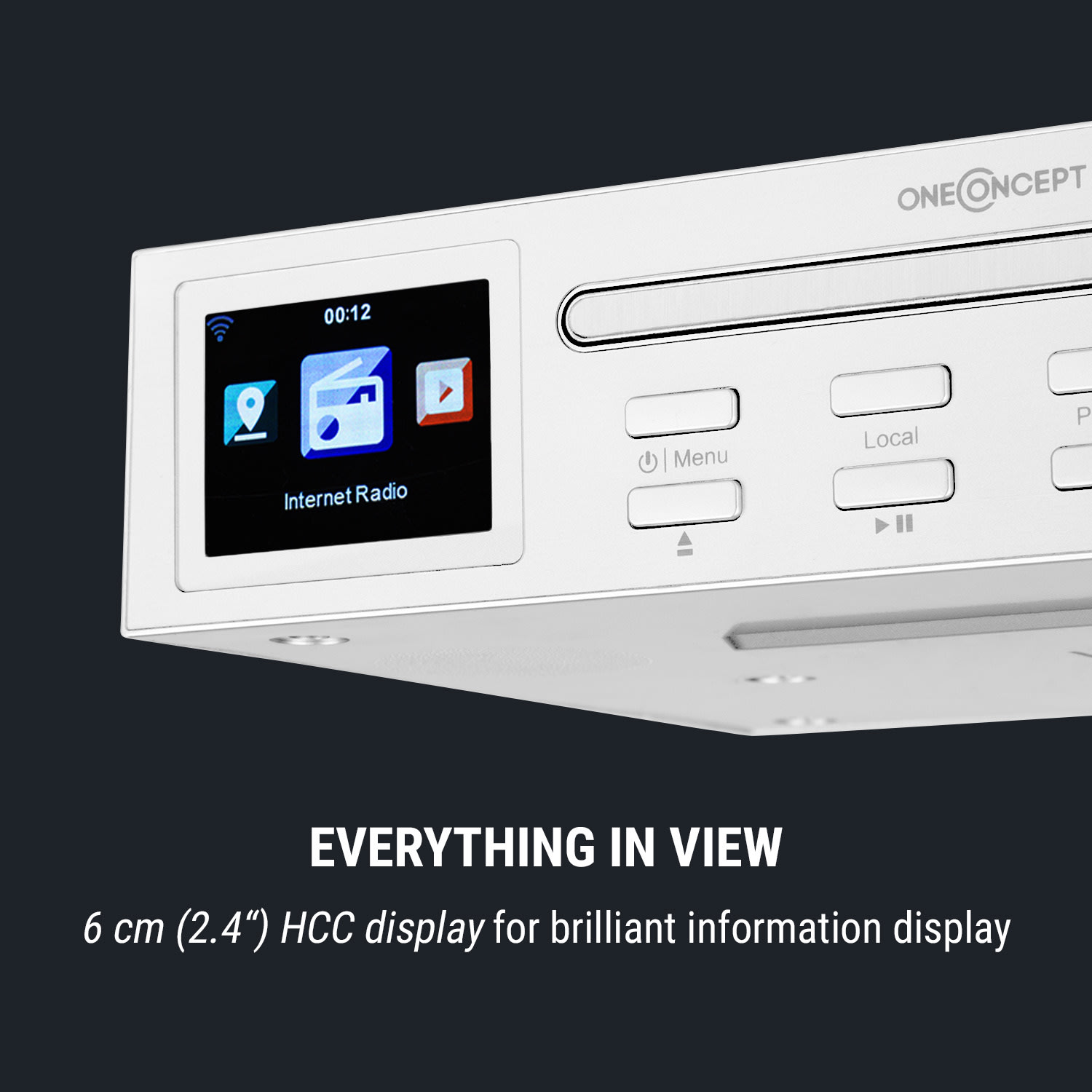 OneConcept Streamo Chef, kuchynské rádio, CD prehrávač, BT, 2,4" HCC displej, biele – Obrázok 4