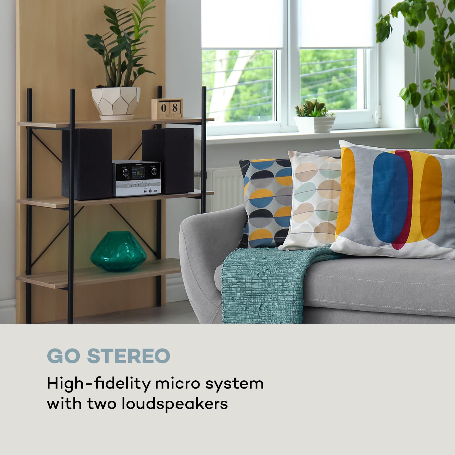 Auna Connect System S, stereo systém + reproduktor, 20 W max., internet/DAB+, strieborný