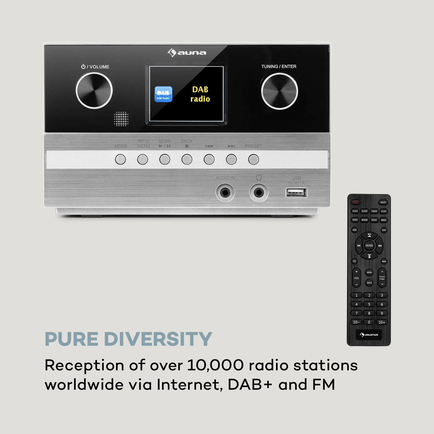 Auna Connect System S, stereo systém + reproduktor, 20 W max., internet/DAB+, strieborný – Obrázok 2