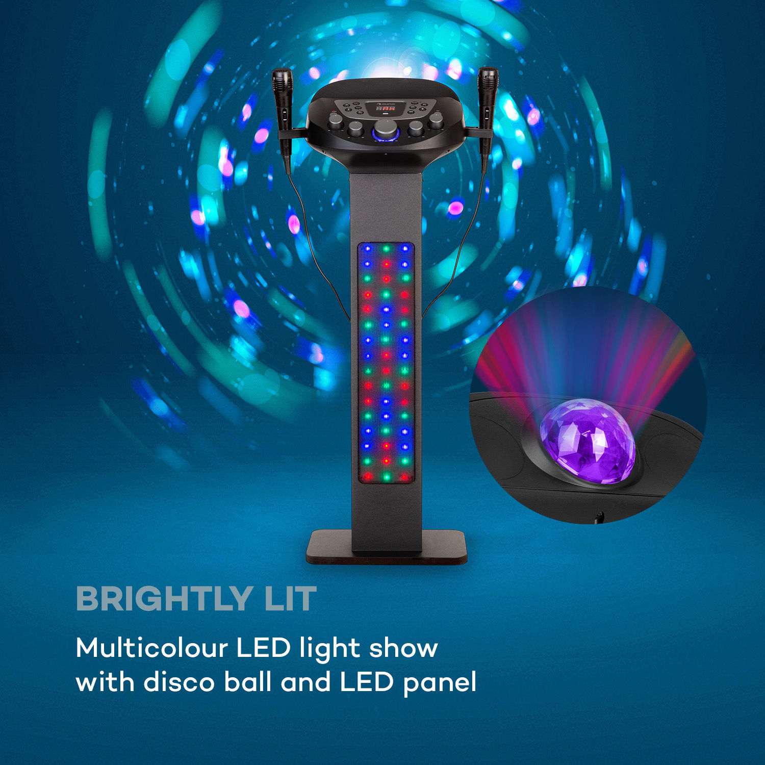 Auna KaraBig, LightUp, karaoke systém, BT, 2xmikrofón, multicolor, USB, 40W RMS, 640W max – Obrázok 3