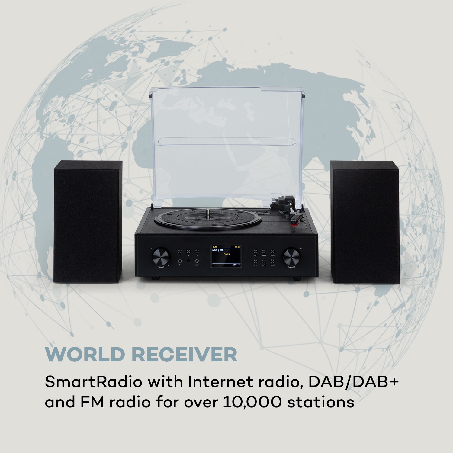 Auna Connect Vinyl, smart rádio, gramofón, 2 reproduktory, 20 W max., internet/DAB+ – Obrázok 2