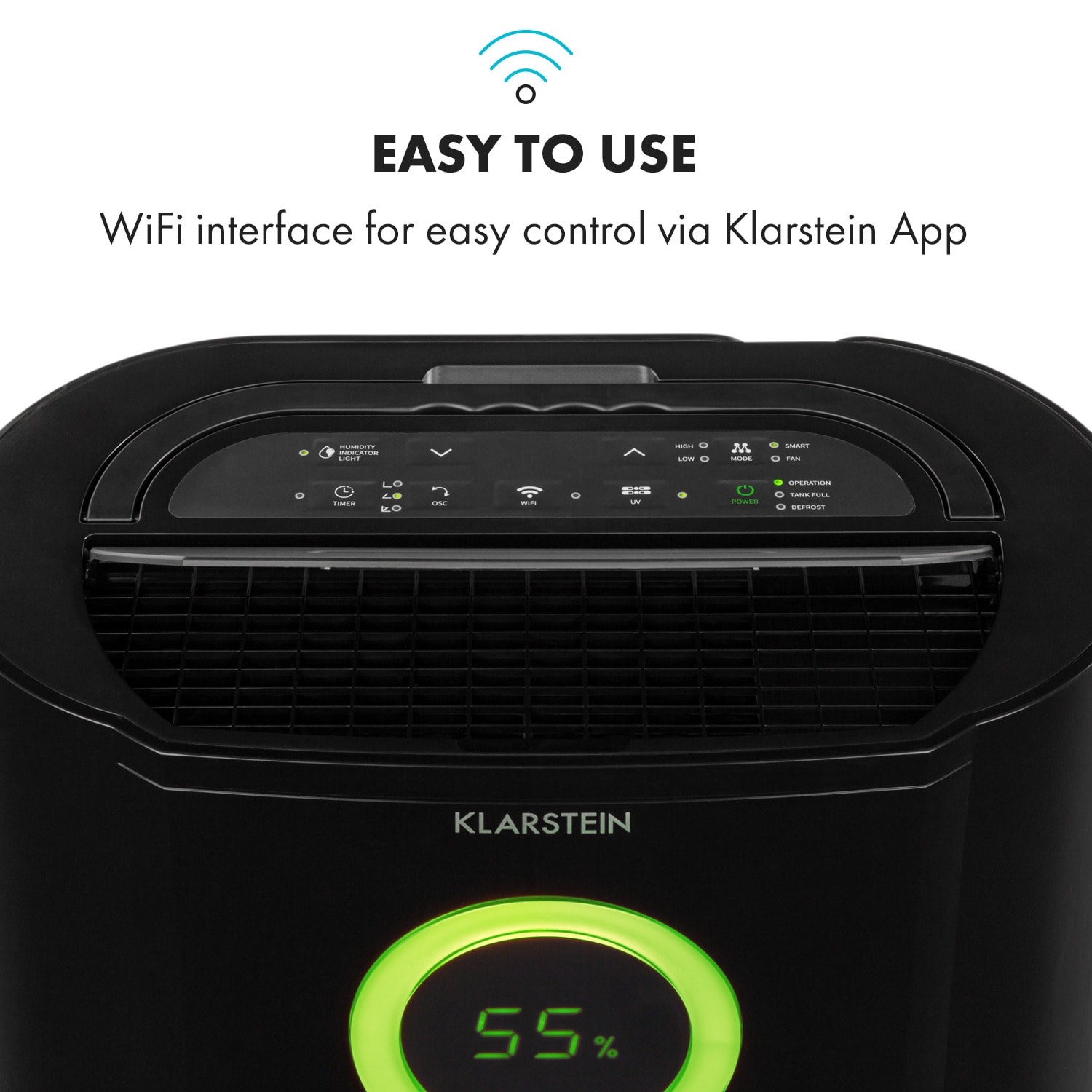 Klarstein DryFy Pro Connect Smart, Odvlhčovač vzduchu, WiFi, Kompresný, 20l / d, 20sqm, 370W, Čierna – Obrázok 2
