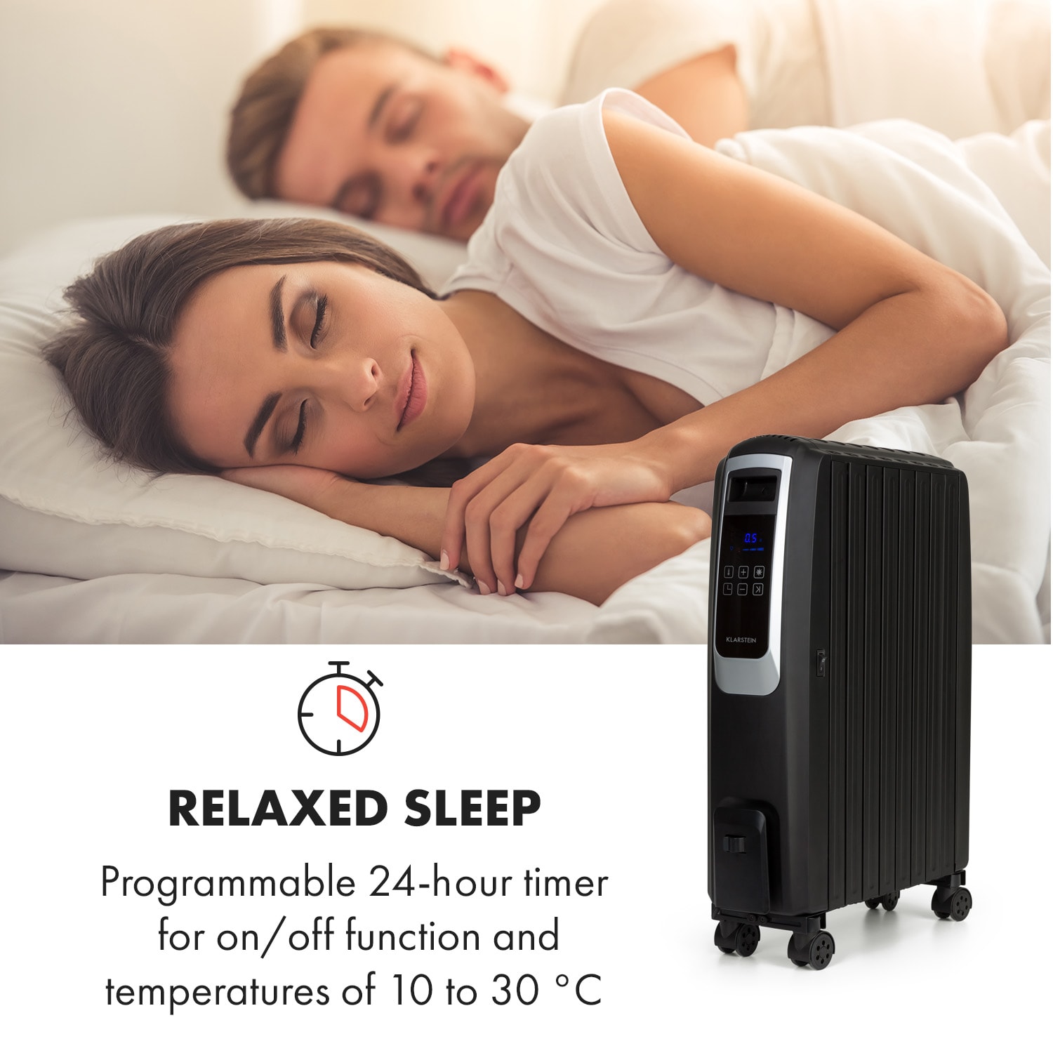Klarstein Thermaxx Noir, olejový radiátor, 2500 W, 10-30 °C, 24-hod. časovač, diaľkové ovládanie, čierny – Obrázok 3