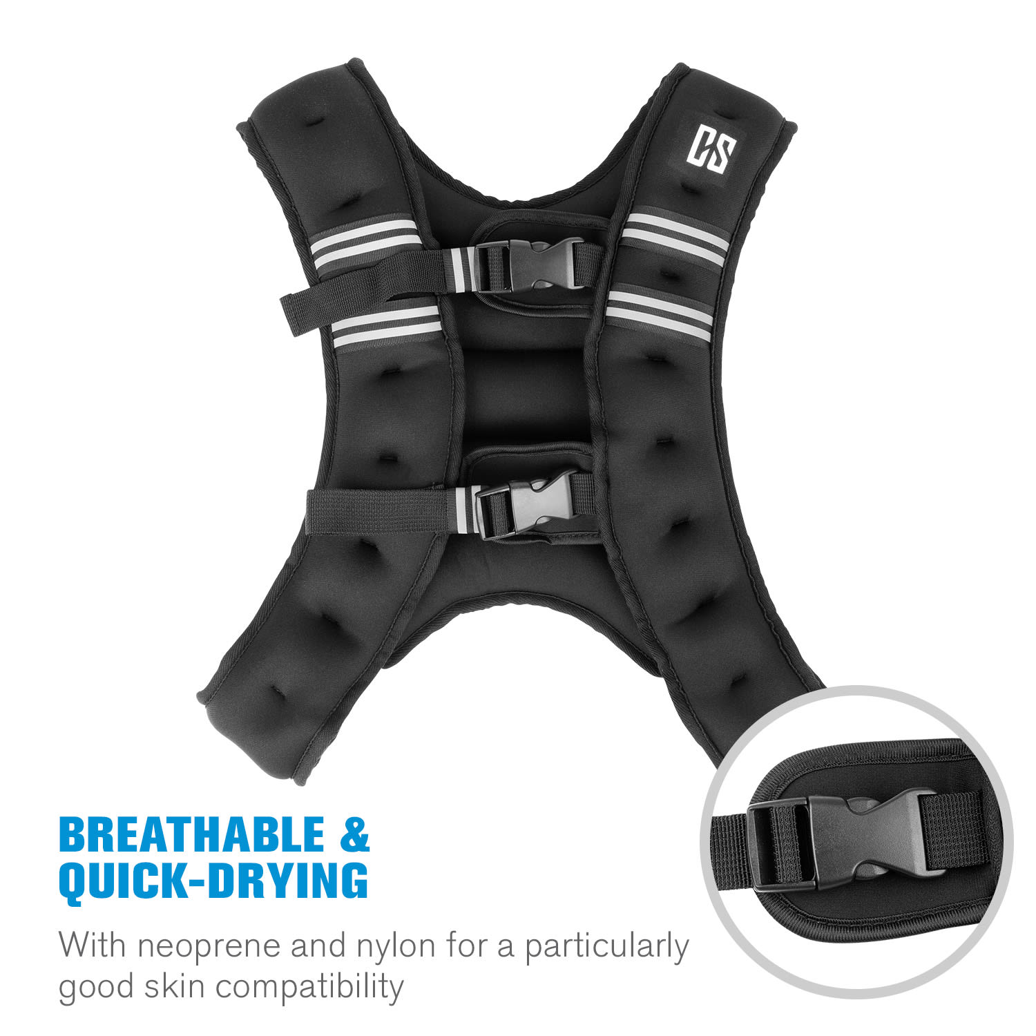 Capital Sports X-Vest, záťažová vesta, 10 kg, neoprén/nylon, 2 hrudné popruhy, čierna – Obrázok 2
