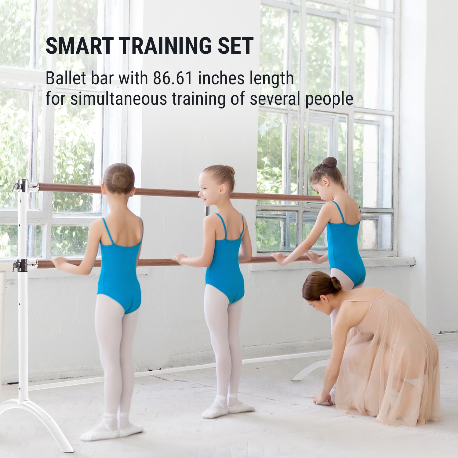 KLARFIT Barre Marie, dvojitá baletná tyč, 220 x 113 cm, 2 x 38 mm Ø, biela