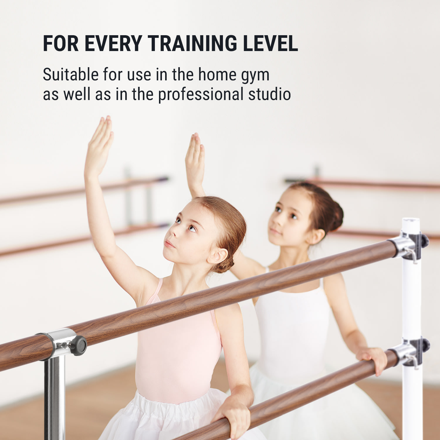 KLARFIT Barre Marie, dvojitá baletná tyč, 220 x 113 cm, 2 x 38 mm Ø, biela – Obrázok 5