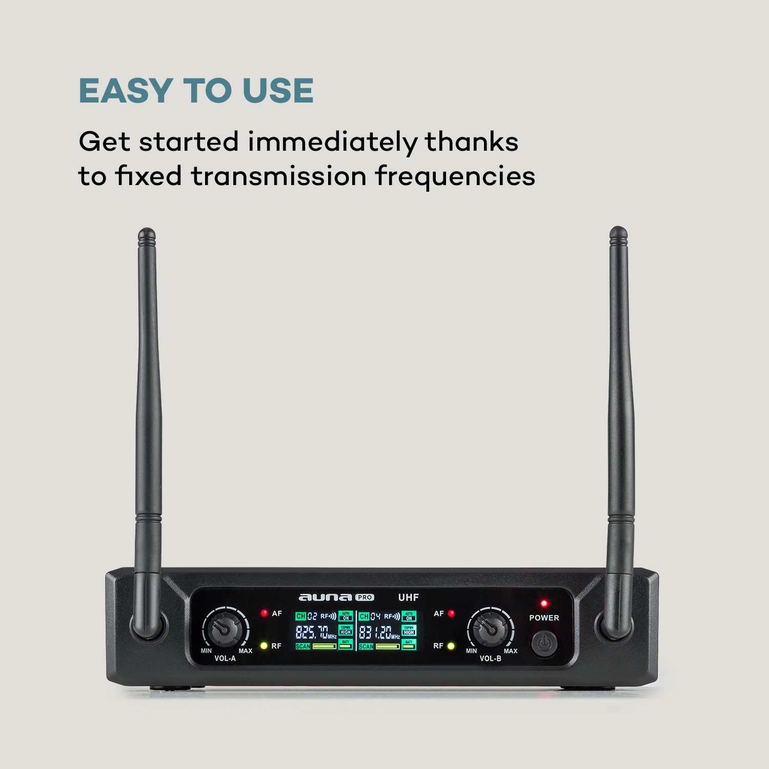 Auna Pro UHF200F-2H, sada 2-kanálových UHF bezdrôtových mikrofónov, prijímač, 2 x ručný mikrofón, čierna – Obrázok 3