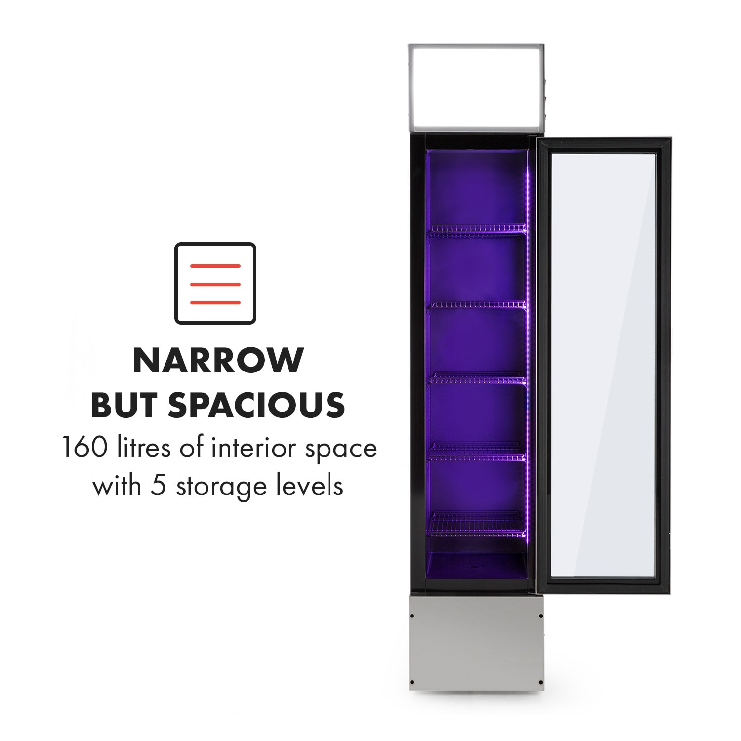 Klarstein Berghain, chladnička na nápoje, 160 l, RGB vnútorné osvetlenie, 230 W, 2 – 8 °C, ušľachtilá oceľ – Obrázok 2
