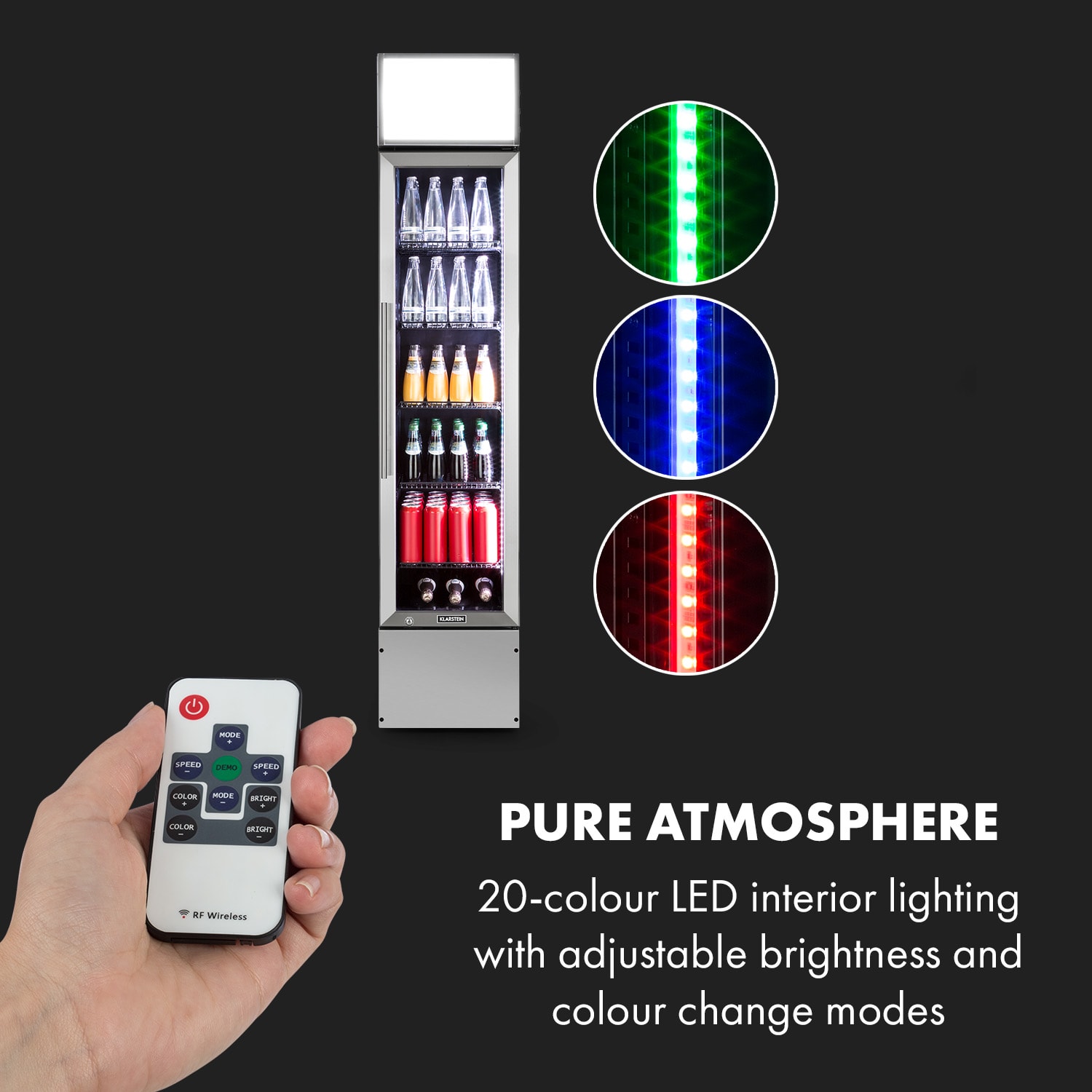 Klarstein Berghain, chladnička na nápoje, 160 l, RGB vnútorné osvetlenie, 230 W, 2 – 8 °C, ušľachtilá oceľ – Obrázok 3