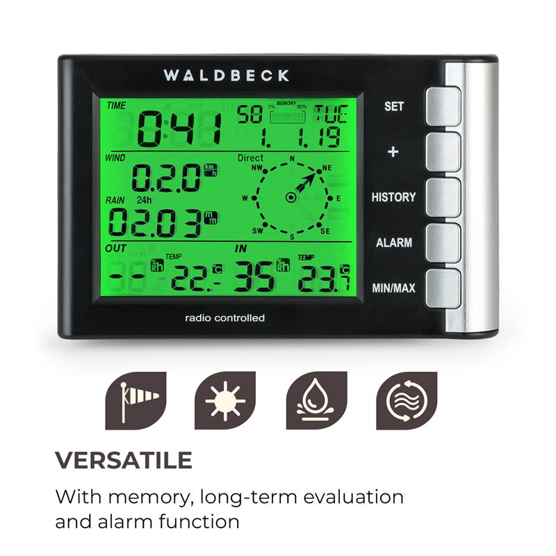 Waldbeck Kopernikus, meteorologická stanica, bezdrôtová, LCD dotykový displej, vnútorné a vonkajšie zariadenie, biela – Obrázok 5