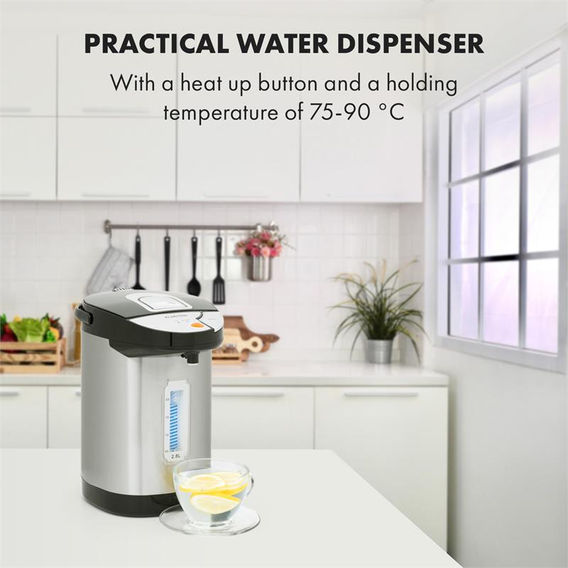 Klarstein Hot Spring, dávkovač horúcej vody, 2,8 l, nádrž na vodu z ušľachtilej ocele, strieborný