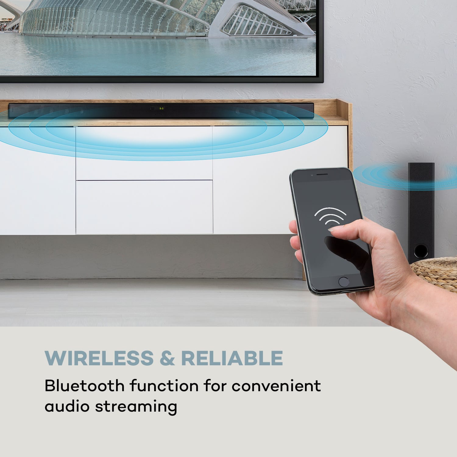 Auna Areal Bar 750 2.1, zvukový systém soundbar, RMS výkon 120 W, BT, USB, čierny – Obrázok 2