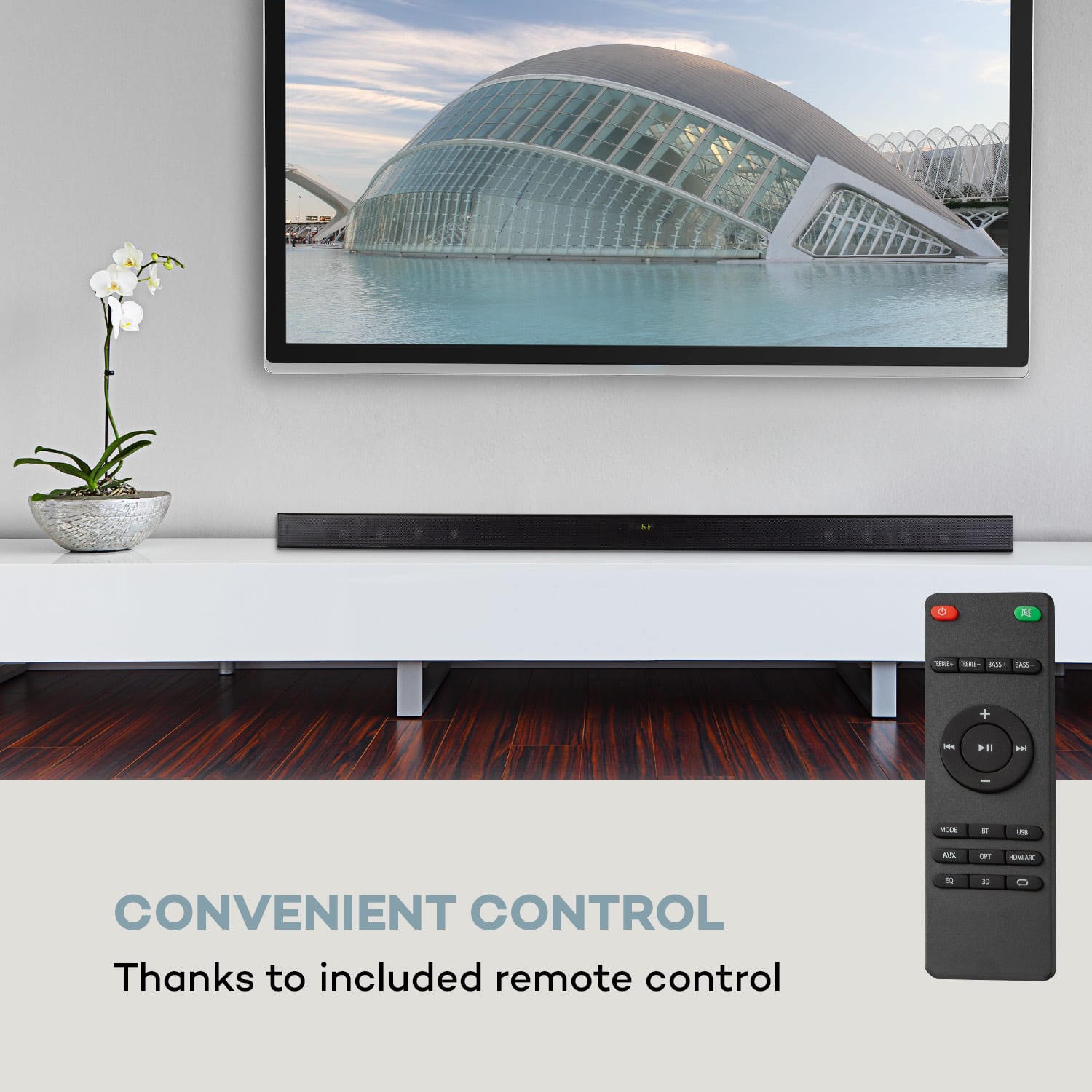 Auna Areal Bar 750 2.1, zvukový systém soundbar, RMS výkon 120 W, BT, USB, čierny – Obrázok 4