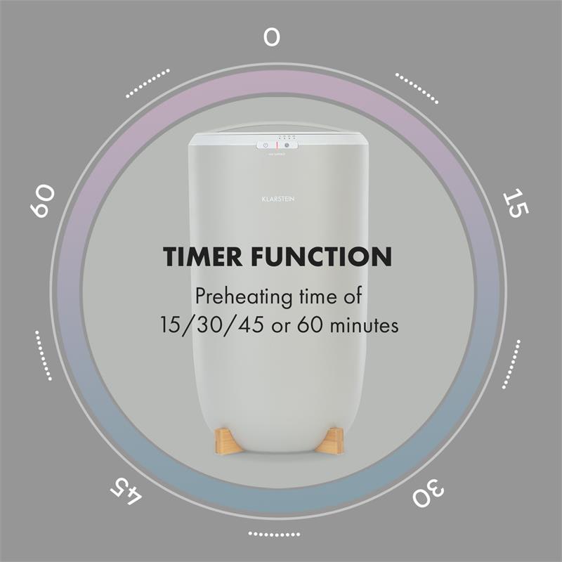 Klarstein Cozy Wonder, ohrievač uterákov, 400 W, 20 litrov, 15/30/45/60 min., sivý – Obrázok 2