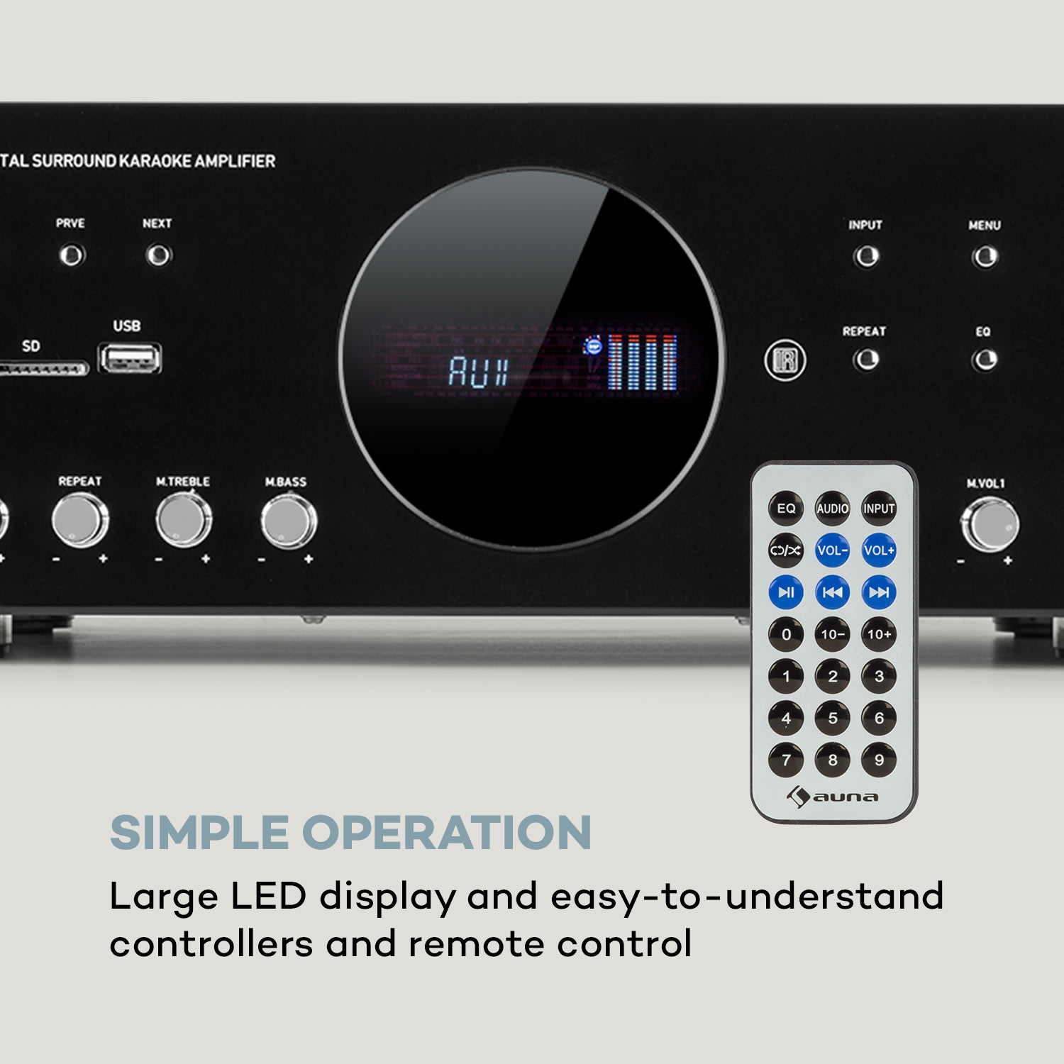 Auna AMP-218 BT, Digital-Surround zosilňovač, 5.1, 2 x 120W, 3 x 50W, RMS, BT, 2 x mikro – Obrázok 4