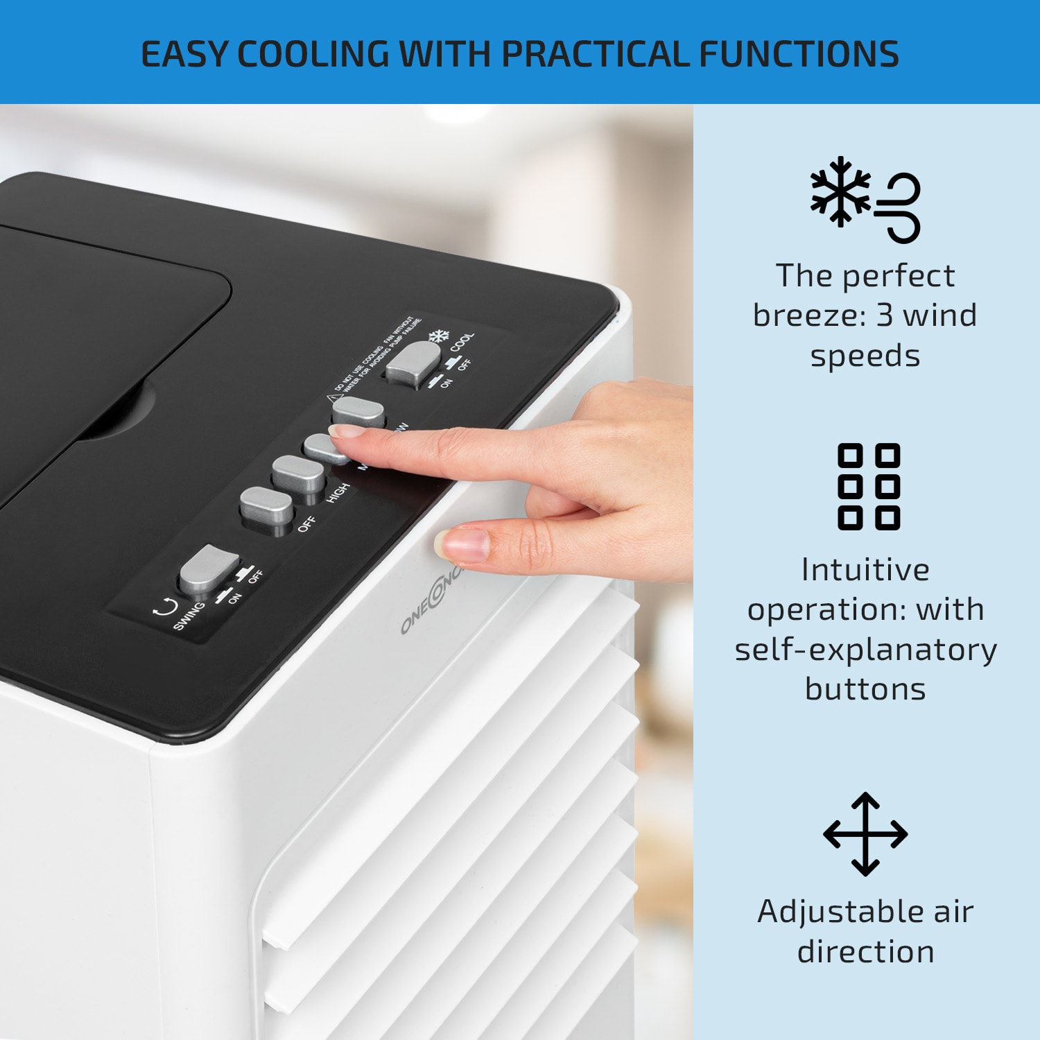 OneConcept Freshboxx, 3 v 1 ochladzovač vzduchu, 65 W, 360 m³/h, 3 úrovne prúdenia vzduchu, biely – Obrázok 3