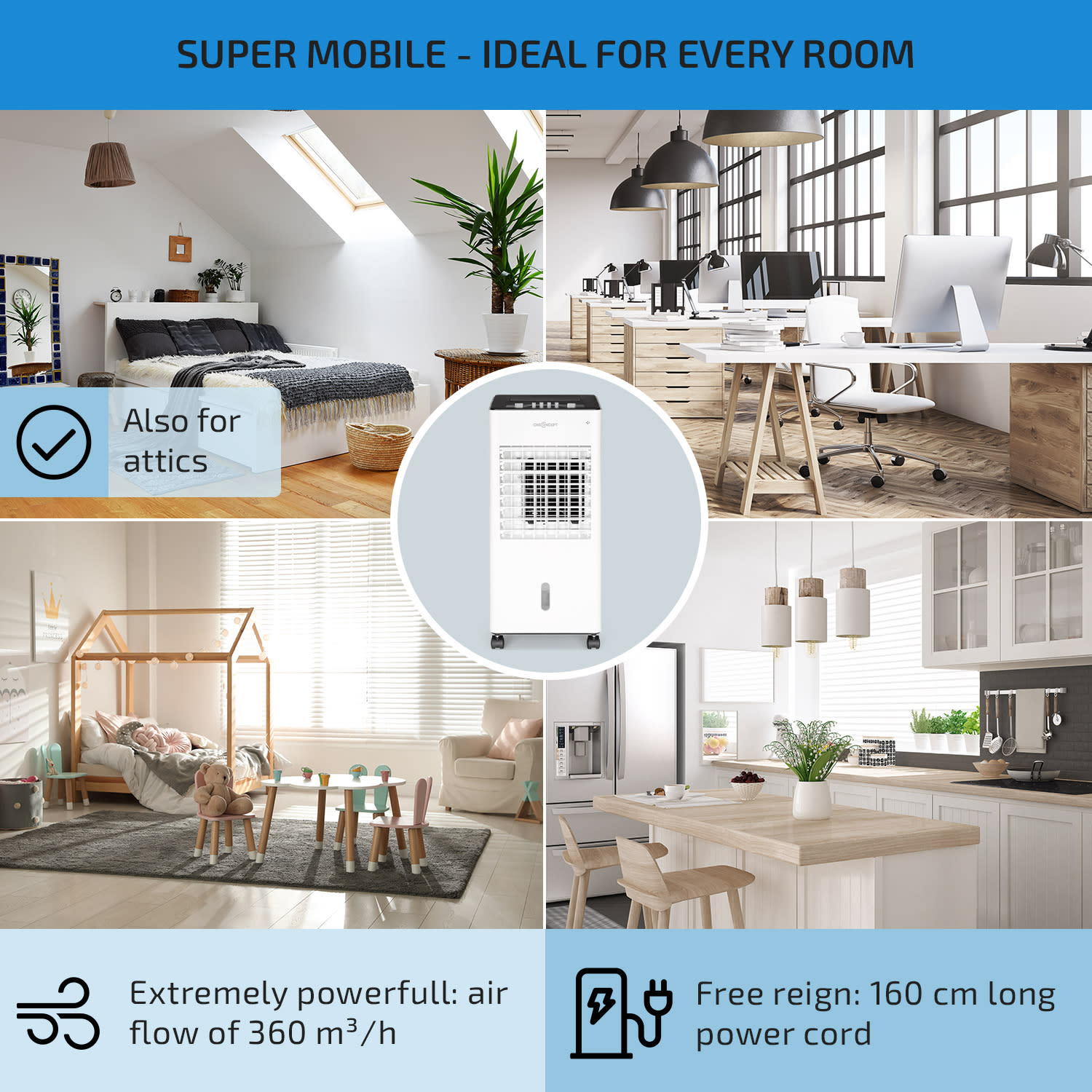 OneConcept Freshboxx, 3 v 1 ochladzovač vzduchu, 65 W, 360 m³/h, 3 úrovne prúdenia vzduchu, biely – Obrázok 4