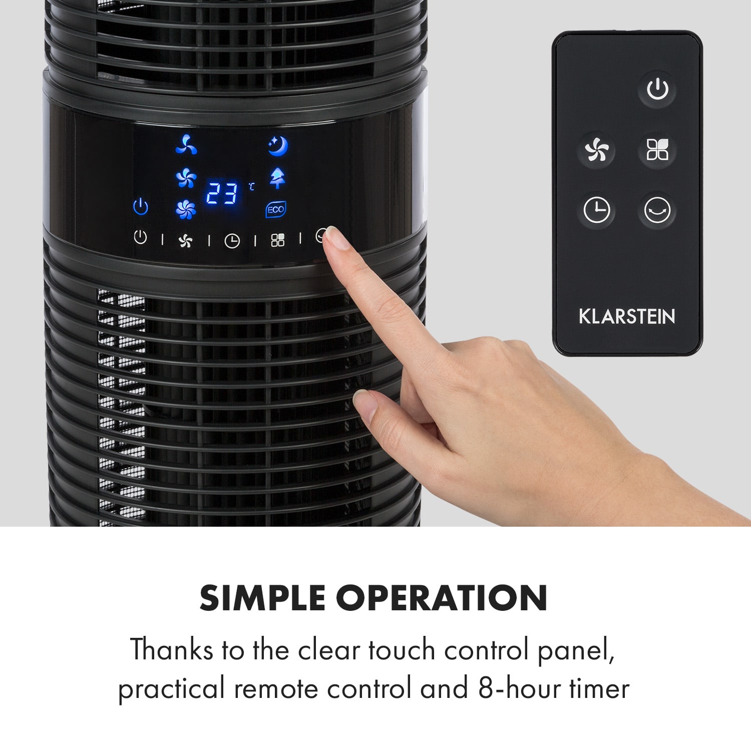 Klarstein Twister, stĺpový ventilátor, 45W, oscilácia, max. 343m³/h, 4 režimy, čierny – Obrázok 2