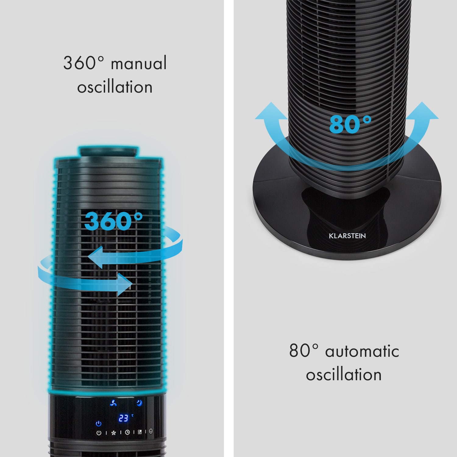 Klarstein Twister, stĺpový ventilátor, 45W, oscilácia, max. 343m³/h, 4 režimy, čierny – Obrázok 4