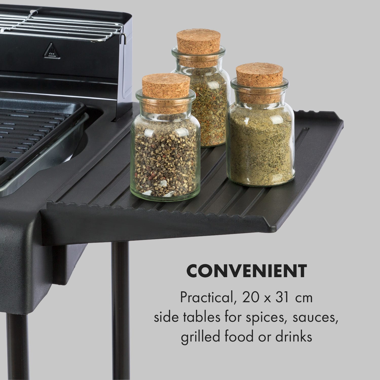 Klarstein Dr. Beef Pro, elektrický gril, 2000W, antiadhézna plocha grilu, bočné stolíky – Obrázok 3