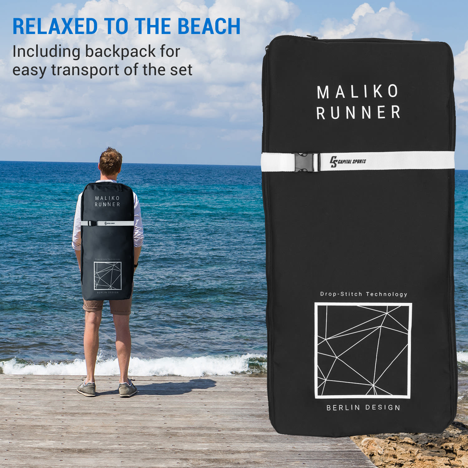 Capital Sports Maliko Runner, nafukovací SUP Board, SUP-board sada, sivý/biely – Obrázok 3