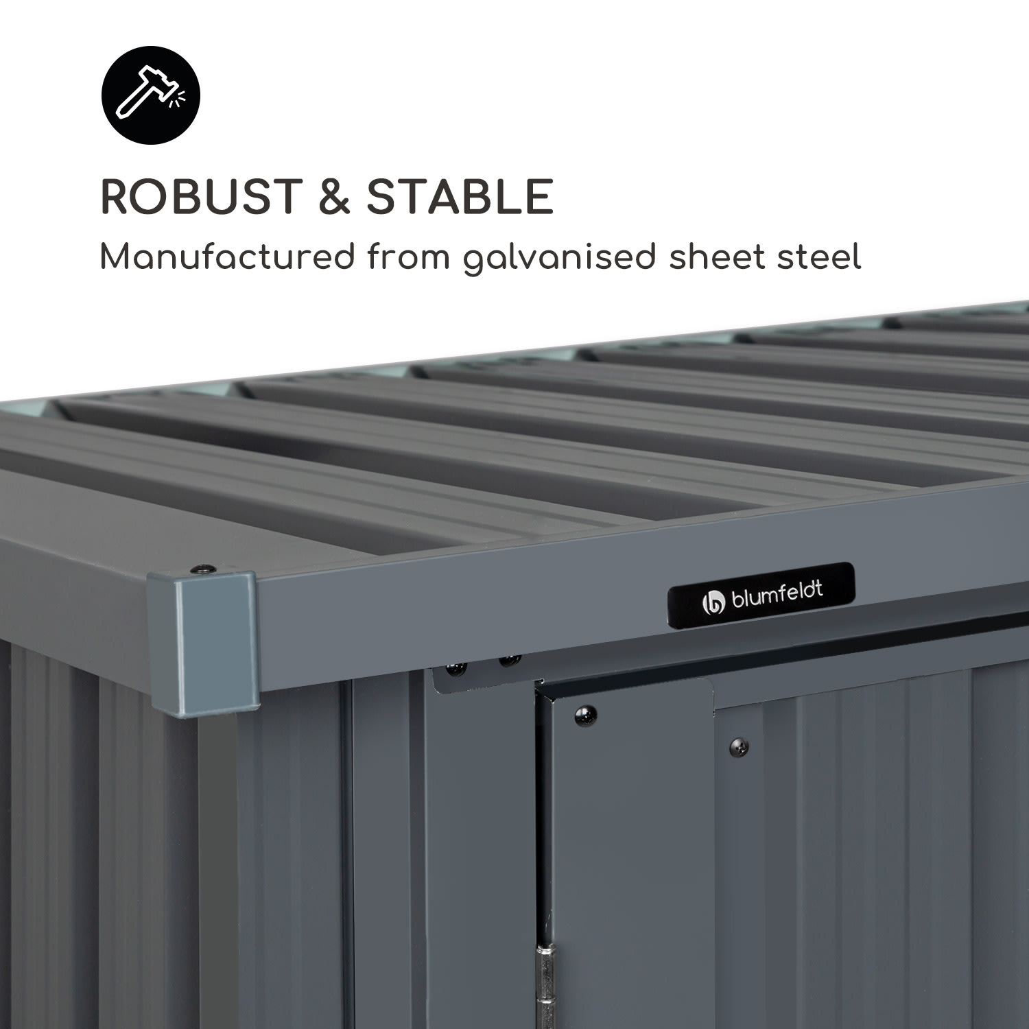 Blumfeldt Solid Storage, domček na náradie, oceľový plech, ochrana pred poveternostnými vplyvmi, antracitový – Obrázok 3