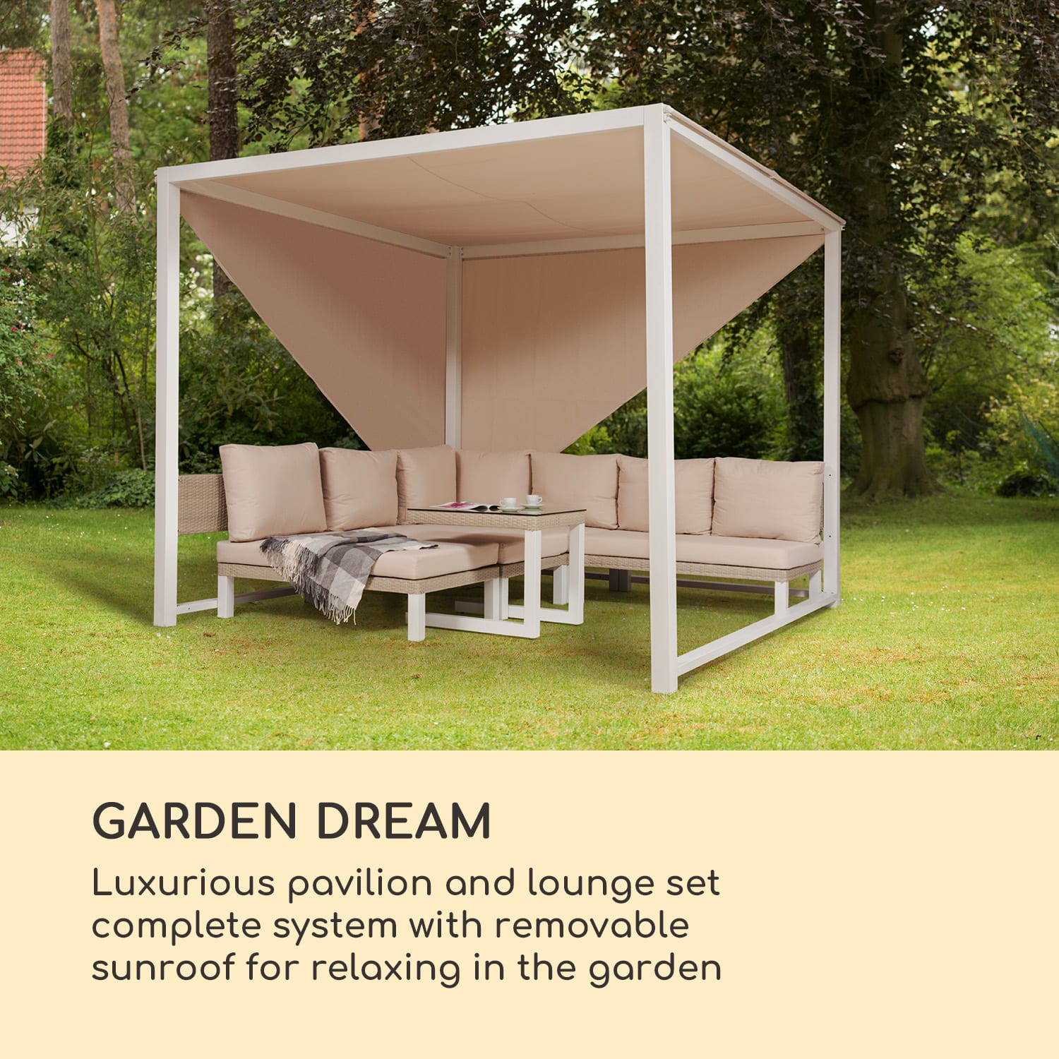 Blumfeldt Havana & Lounge-Set, pergola & lounge-set, 270 x 230 x 270 cm, 4 dvojsedadlá, biela
