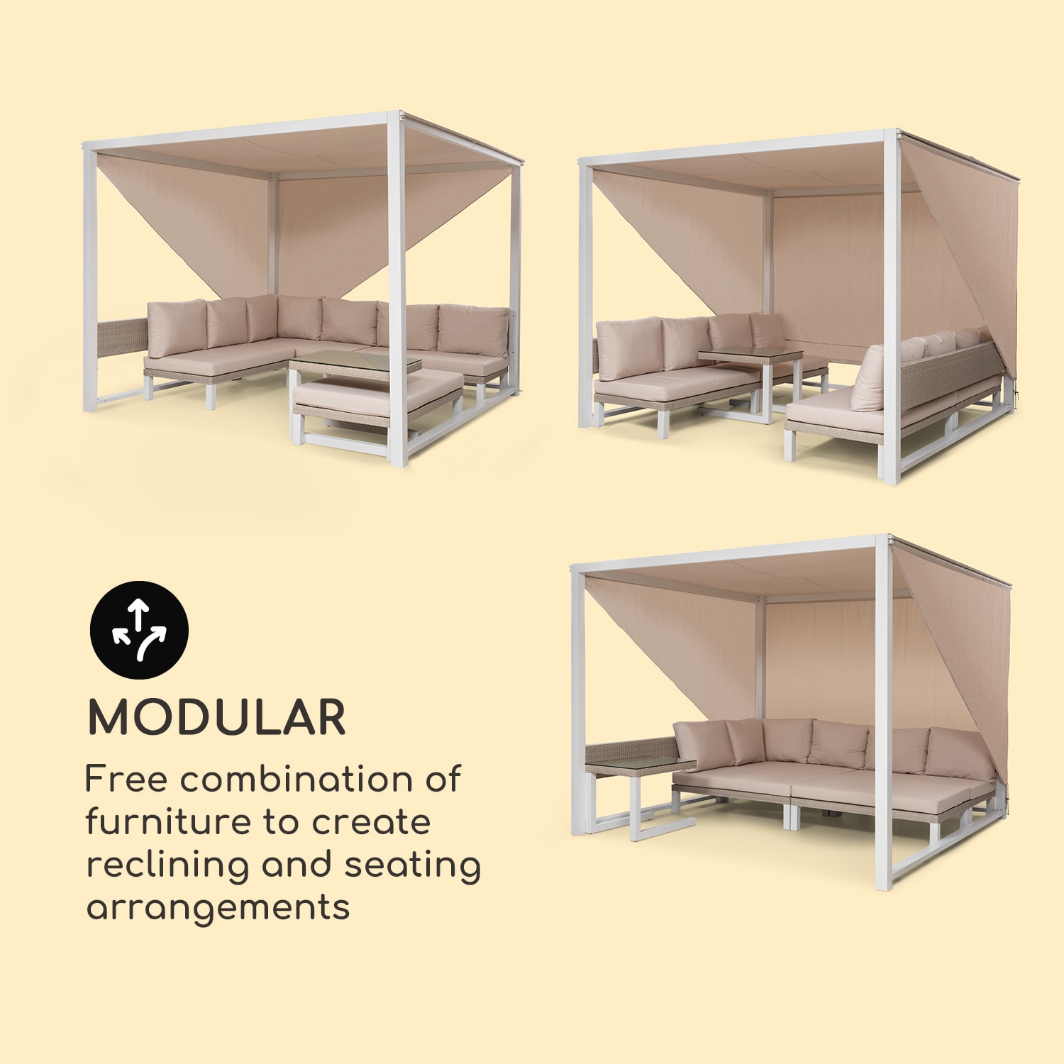 Blumfeldt Havana & Lounge-Set, pergola & lounge-set, 270 x 230 x 270 cm, 4 dvojsedadlá, biela – Obrázok 2