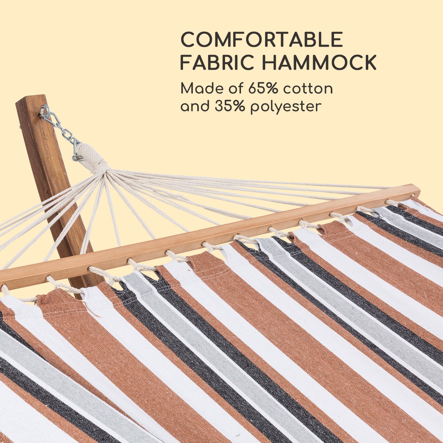 Blumfeldt Bali Swing, hojdacia sieť, smrekovec, 160 kg max., 320 g/m², 3-farebná pruhovaná – Obrázok 5