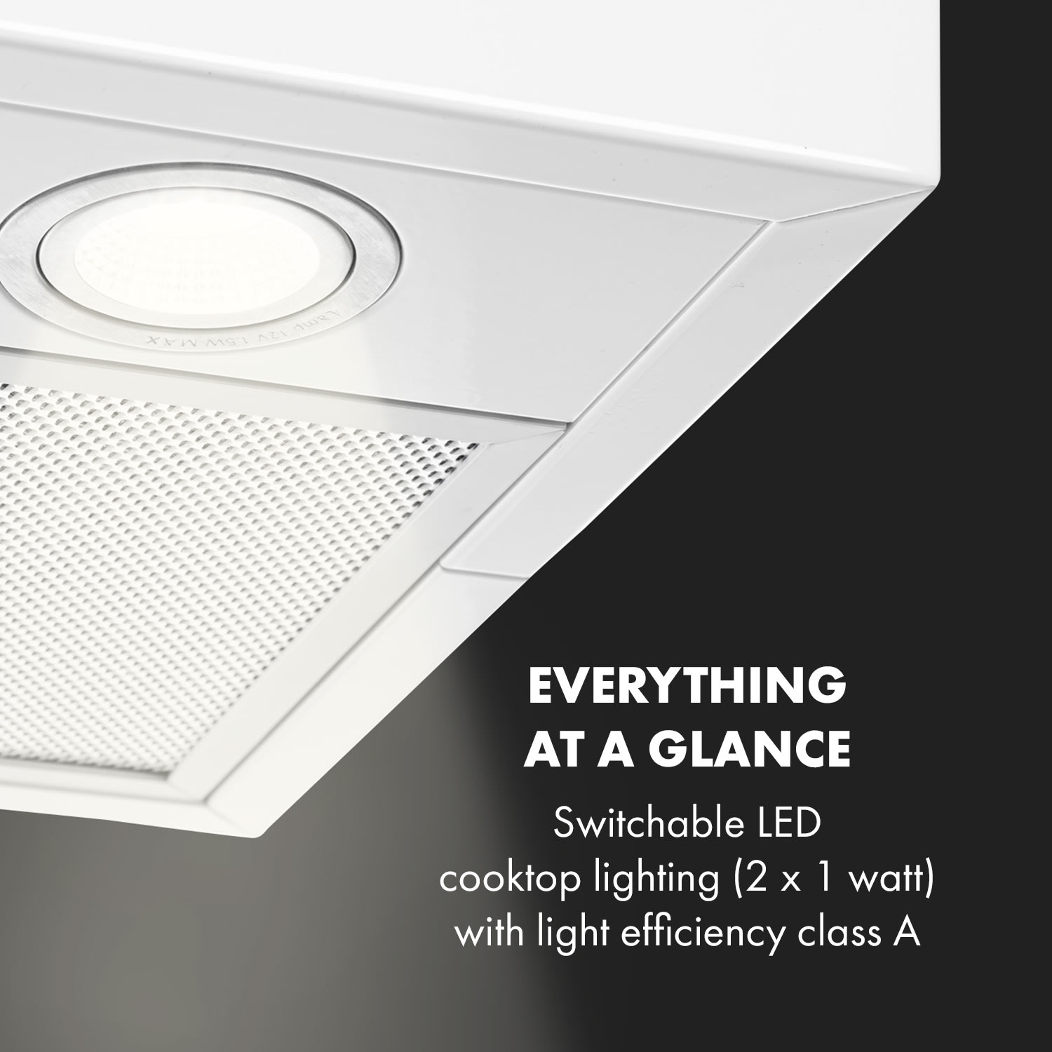 Klarstein Structura, odsávač pár, odsávanie/recirkulácia, 641 m³/h max., EEC A, LED, biely – Obrázok 5