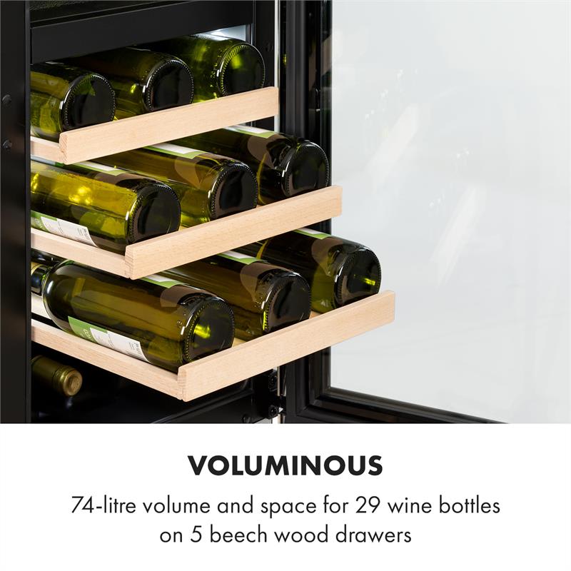 Klarstein Vinovilla 29 Built-In Duo, vinotéka, vstavaná, 2 zóny 74 l, 29 fliaš – Obrázok 3
