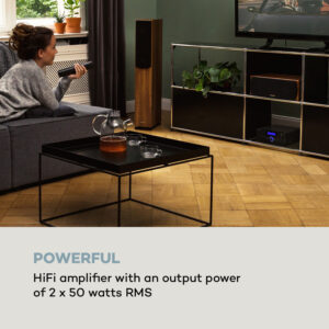 Auna AMP-5 BT, HiFi zosilňovač, 2 x 50 W RMS, BT, 2 x mikrofón, čierny