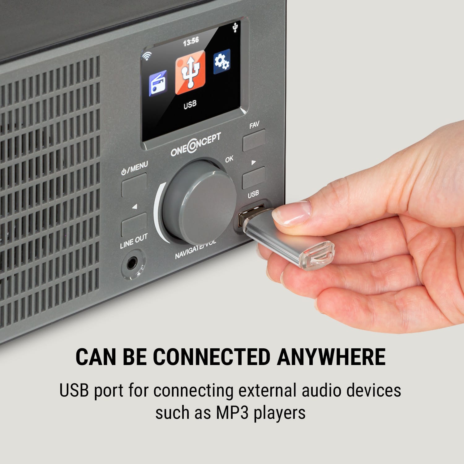 OneConcept TuneUp, internetové rádio, 5 W, WLAN, USB, HCC displej, linkový výstup, tmavosivé – Obrázok 4
